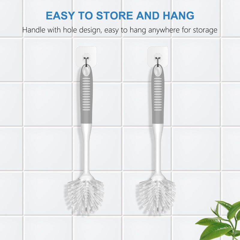 سيتسيل فرشاة أطباق سيت سيل بمقبض، عبوتين من فرشاة تنظيف الأطباق ذات الشعيرات الصلبة مع فرش تنظيف الأطباق المدمجة لتنظيف الأطباق والأواني والمقالي وحوض المطبخ، رمادي - Image 3